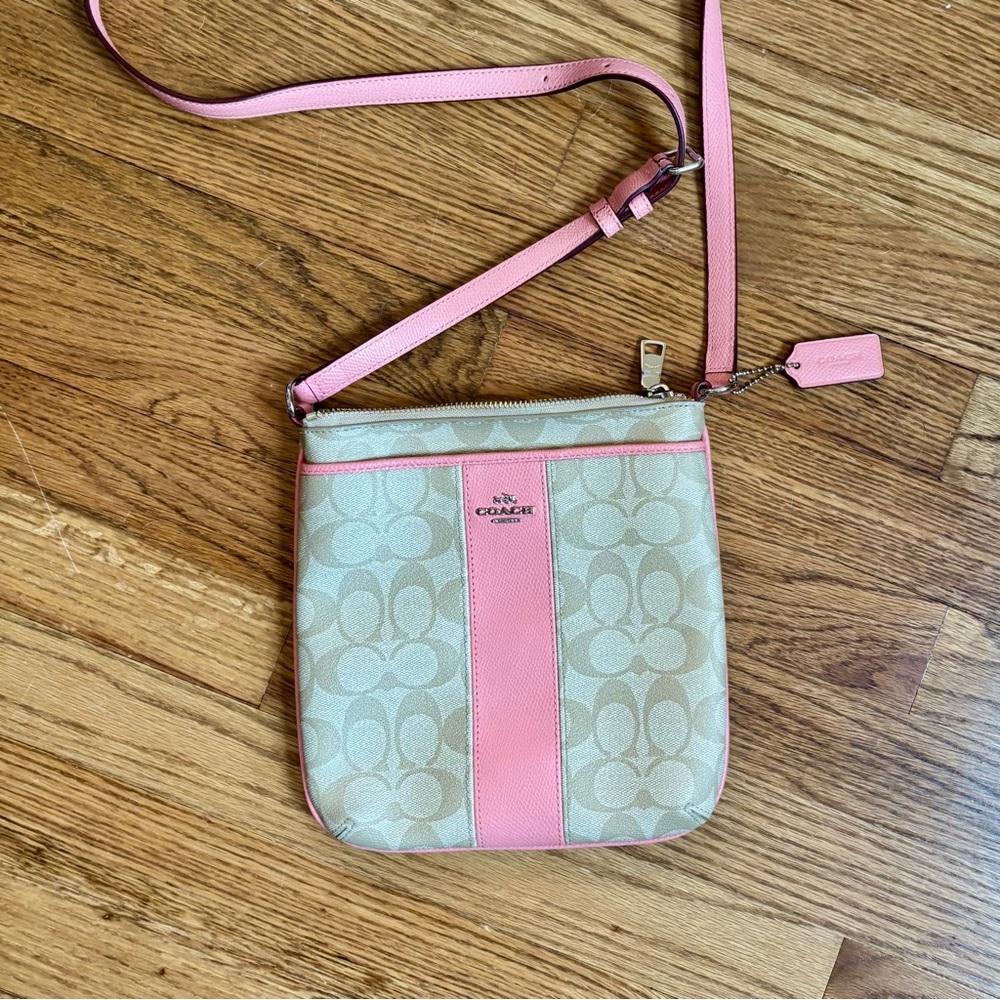 Coach Pink and Cream Crossbody Bag with Flap Closure